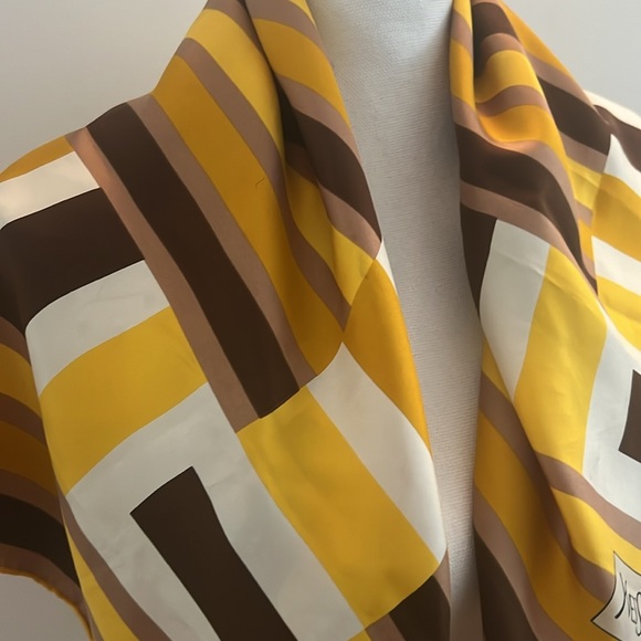 YSL Yves Saint Laurent Yellow Striped Scarf 30”x30” - Picture 7 of 11